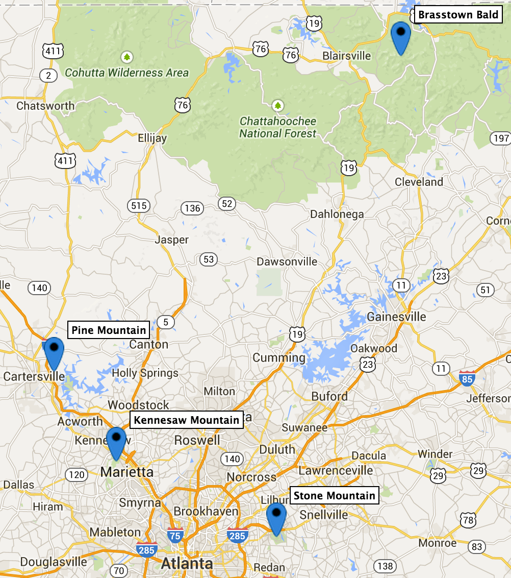 Map of Good Atlanta-area First-timer Summits